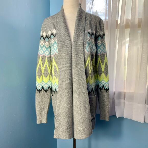 LOFT Grey Fair Isle Open Front Cardigan Sweater Size XS - Picture 9 of 9